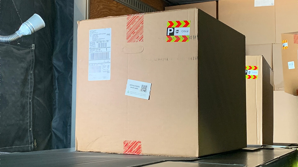 A UPS Premier cold chain box awaiting shipment.