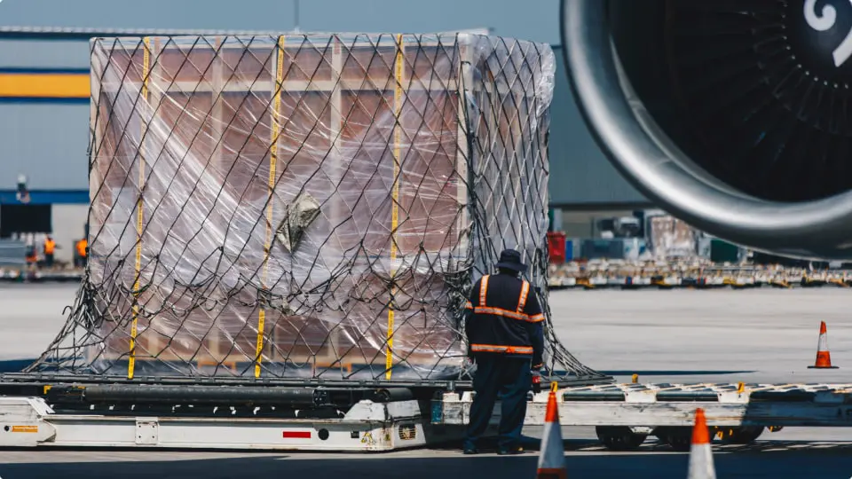 Preparing to load cargo into a freight airplane