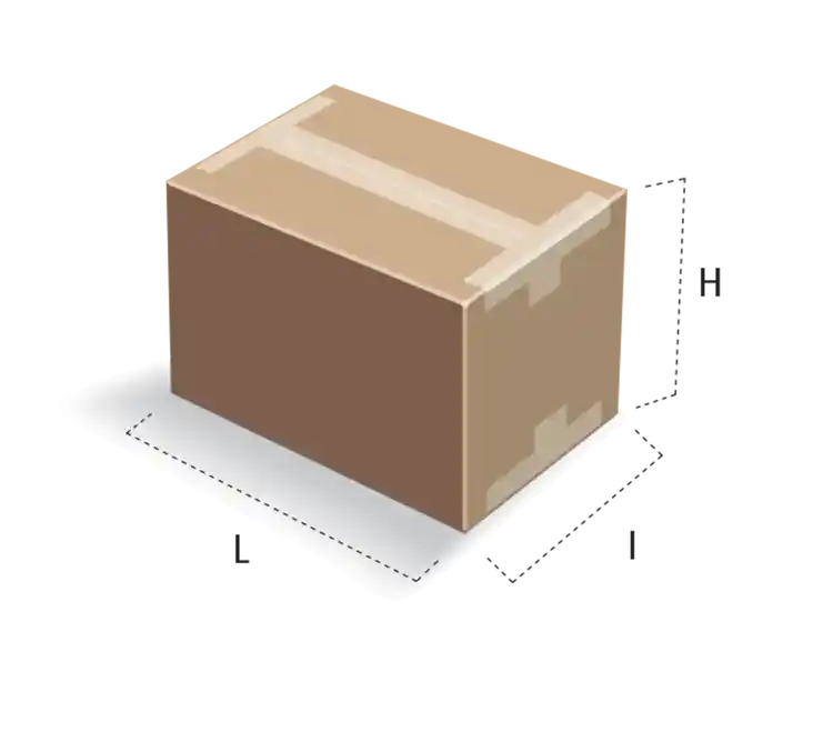 Box showing measurements