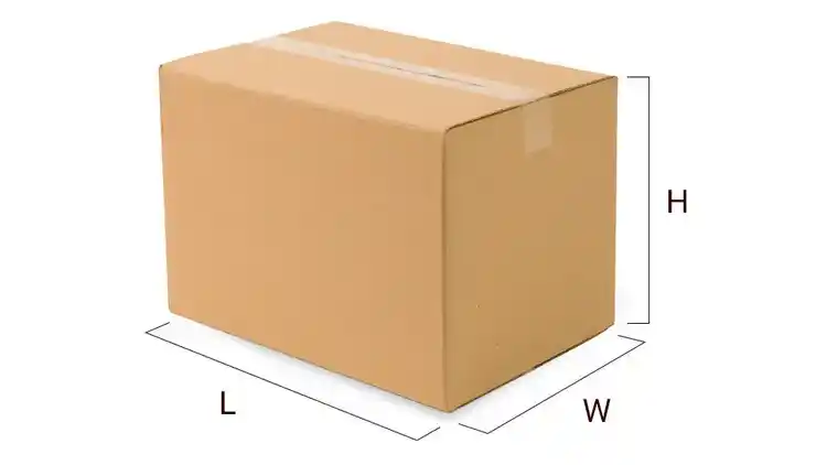 Box showing measurements