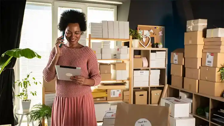 Woman looking at mobile device