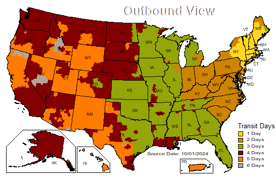 US Time in Transit Map